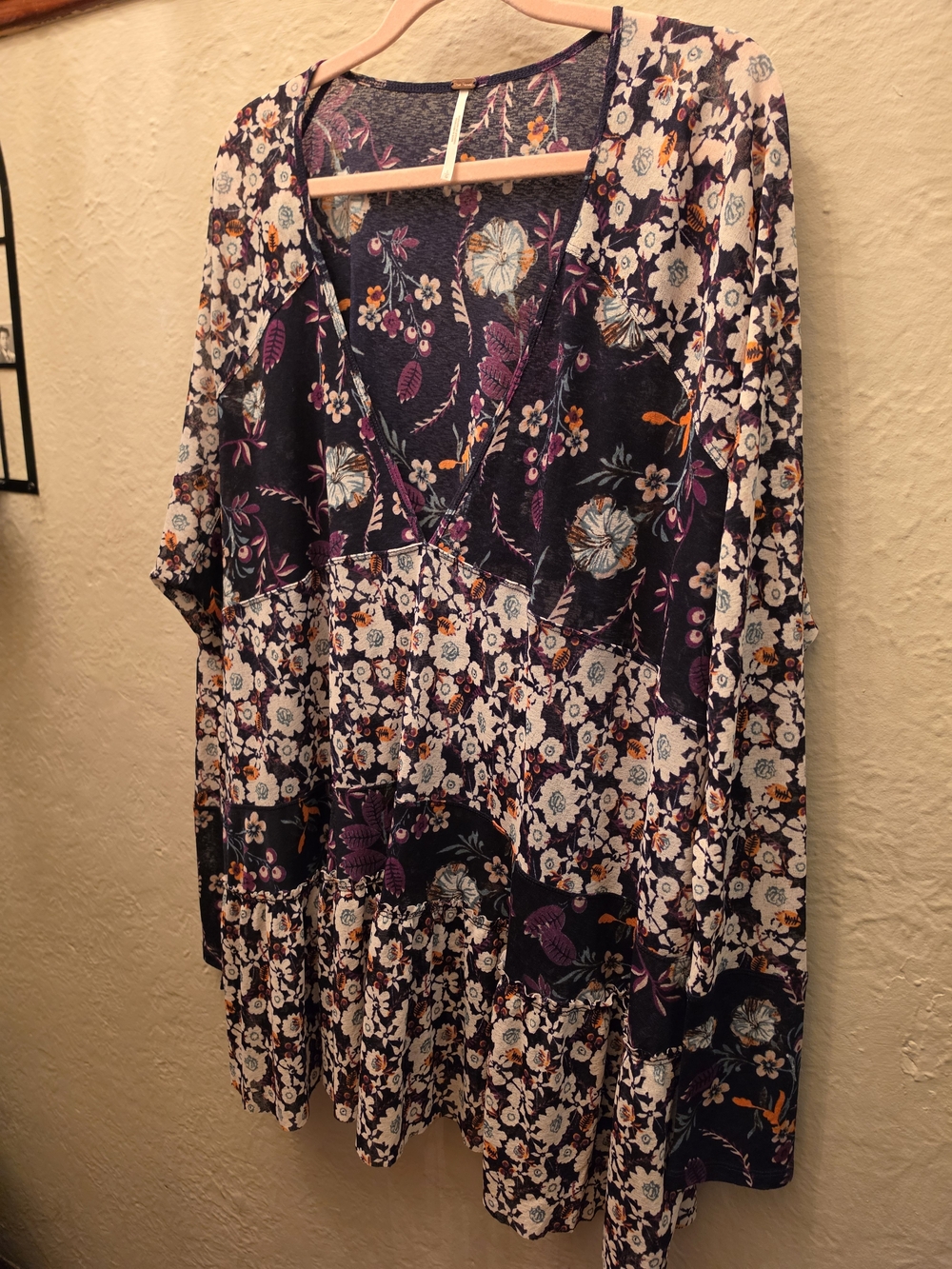 Free People Floral Patchwork Tiered Babydoll Tunic Dress Oversized Boho - Picture 3 of 9